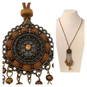 Men’s Boho Dreamcatcher Style Pendant Necklace with Ultra Suede Cord